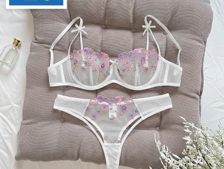Intimate Floral Mesh Lingerie Set: Double Strap Detail & Sheer Elegance